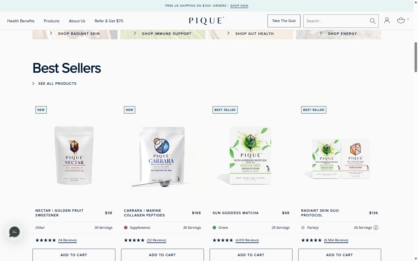 Pique Life — Homepage Benefit Navigation