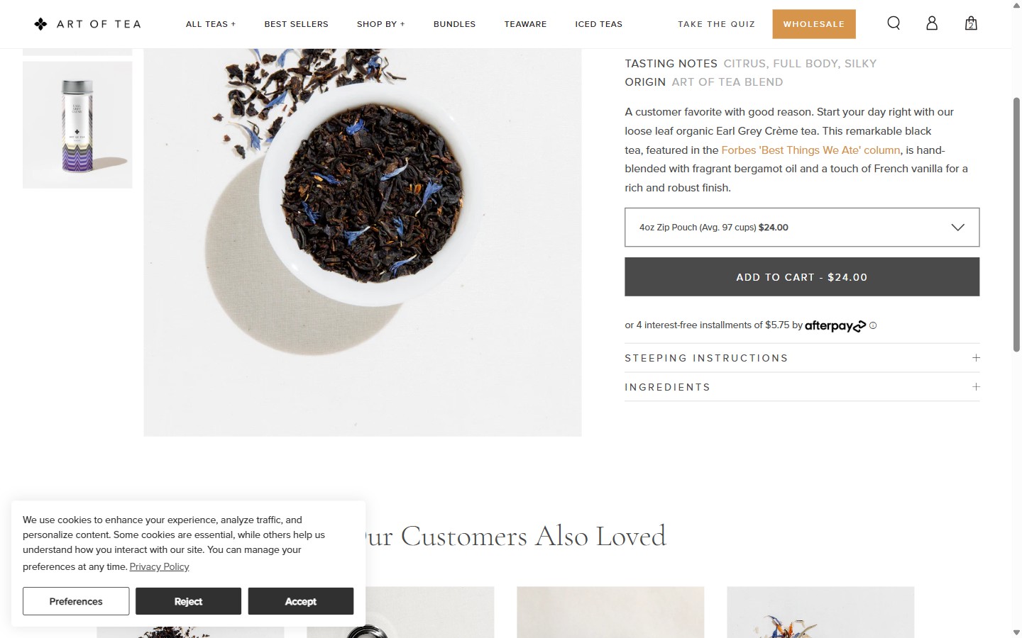 Art of Tea — PDP Ingredient Transparency Section